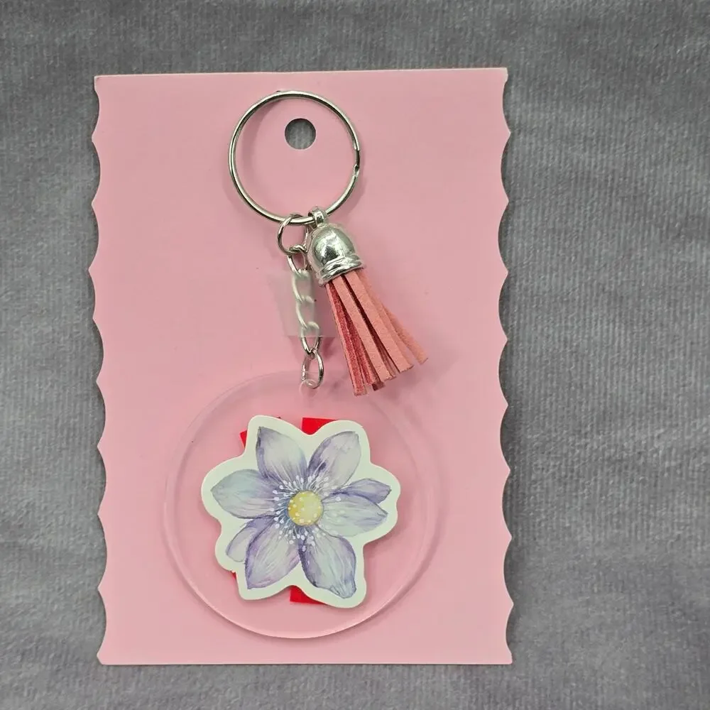 Letter Keychain Clear‎ Silver Circle Handmade Acrylic Tassel Flower K Pink